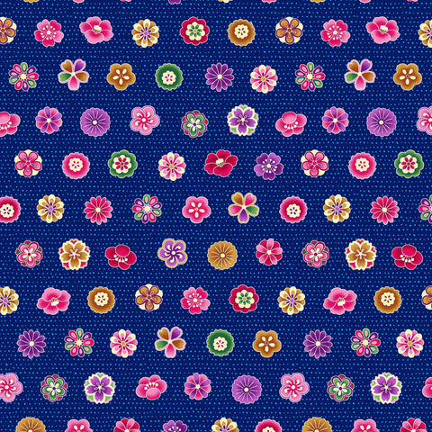 Modern Japanese Style Royal Blue Asian Inspired Floral - Cosmo Japan Cotton Dobby Fabric