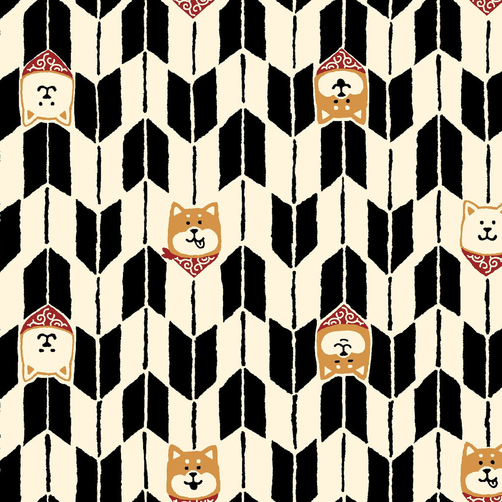 Bandanna Chevron Shiba Inu Dogs - Fuku Fuku- Cosmo Japan Cotton Dobby Fabric