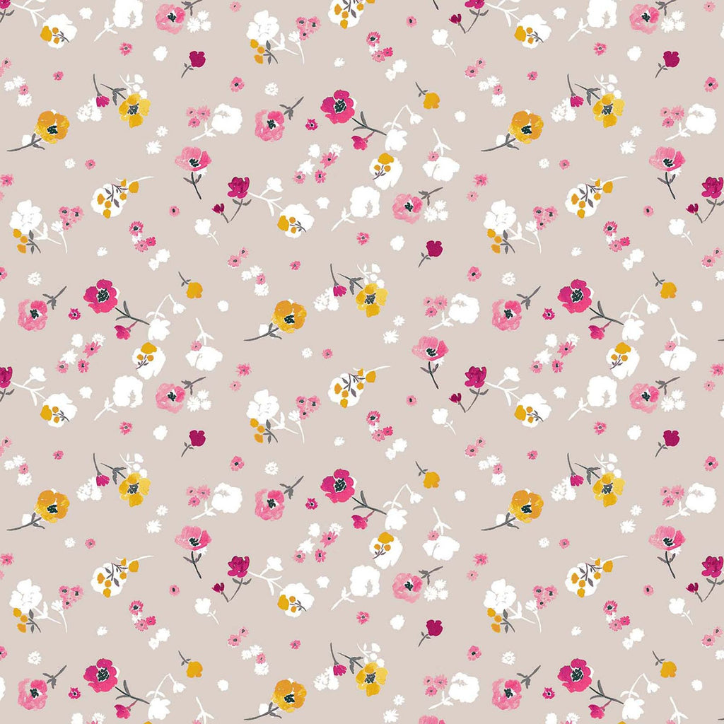 Pink & Yellow Watercolor Florets - Cosmo Cotton Broadcloth Fabric