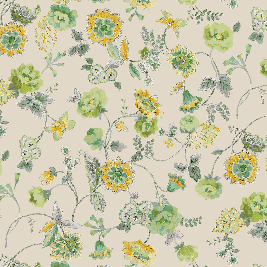 Yellow & Green Floral - Cosmo Japan Cotton/ Linen Sheeting Fabric