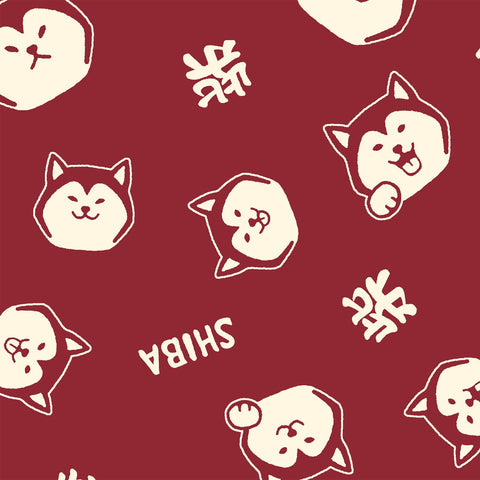 Red with Shiba Inu Dogs - Cosmo Japan Cotton Dobby Fabric