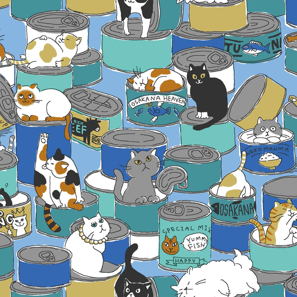 Cats & Tin Cans - Cosmo Japan Cotton Sheeting Fabric