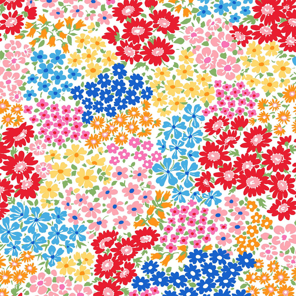 Spring Flowers - Red Pink Orange Blue & Yellow Floral - Cosmo Japan Cotton Oxford Fabric
