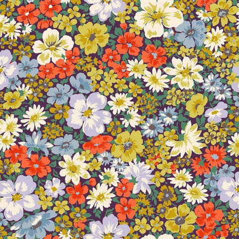 Spring Flowers - Golden Yellow & Coral Floral - Cosmo Japan Cotton Oxford Fabric
