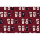 Crimson Red Asian Inspired Cats - Fuku- Cosmo Japan Cotton Dobby Fabric