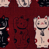 Crimson Red Asian Inspired Cats - Fuku- Cosmo Japan Cotton Dobby Fabric