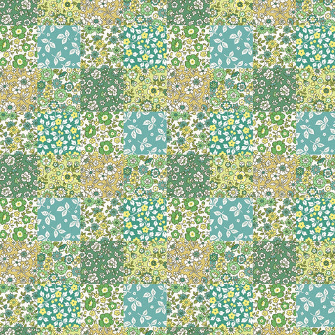 Green & Teal Patchwork Floral - Yoihana - Cosmo Cotton Broadcloth Fabric
