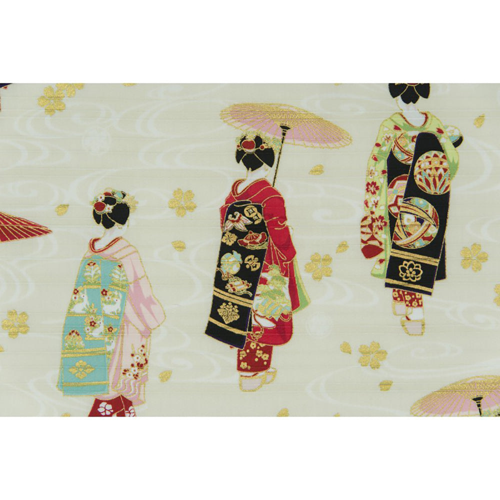 Maiko II Geisha on White - Cosmo Japan Cotton Satin Fabric