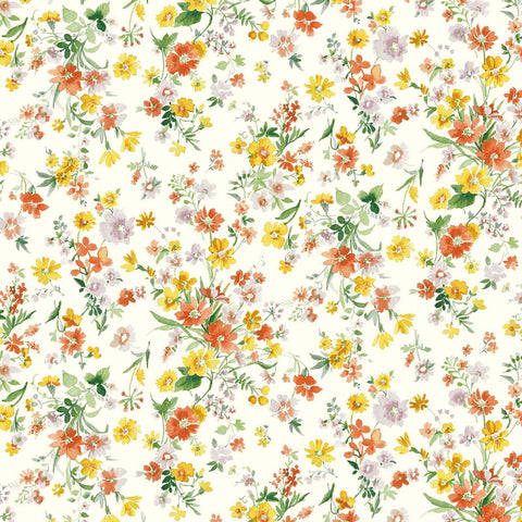 Orange & Yellow Bouquet Flower Garden Floral - Cosmo Japan Cotton Lawn Fabric