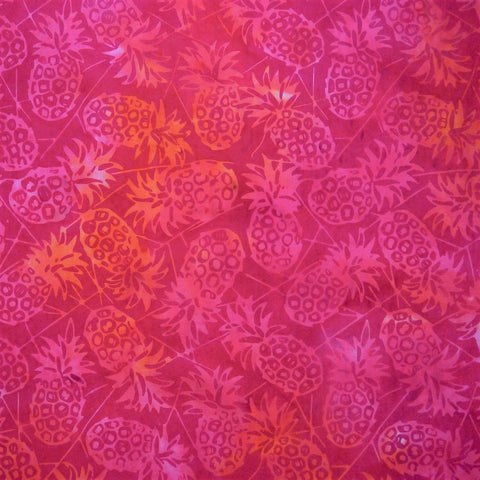Carmine Pink Pineapples - Cloudberry - Batik by Mirah Cotton Fabric