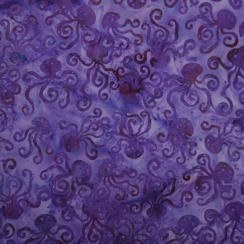 Coral Treasure - Deep Purple Coral Octopus - Batik by Mirah Cotton Fabric - 34"x45" Remnant