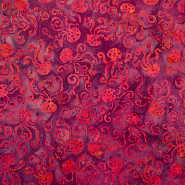 Coral Treasure - Sharon Pink/Purple Octopus - Batik by Mirah Cotton Fabric