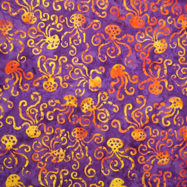 Coral Treasure - Purple Saffron Octopus - Batik by Mirah Cotton Fabric