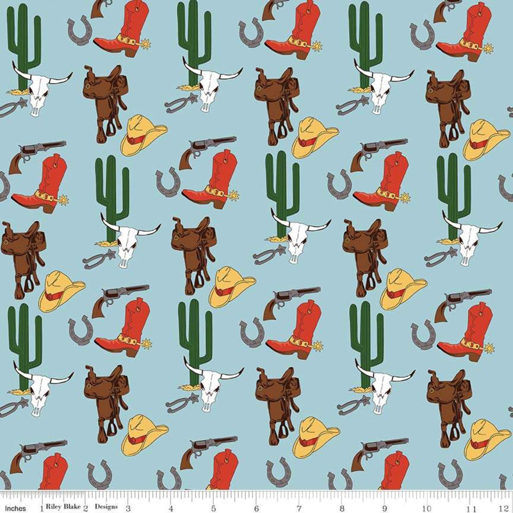 Cowboy Country Gear Blue - Riley Blake Cotton Fabric