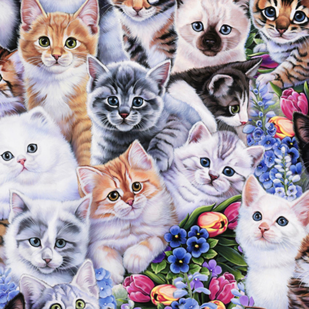 Kittens & Flowers- Animal Love - EE Schenck Cotton Fabric