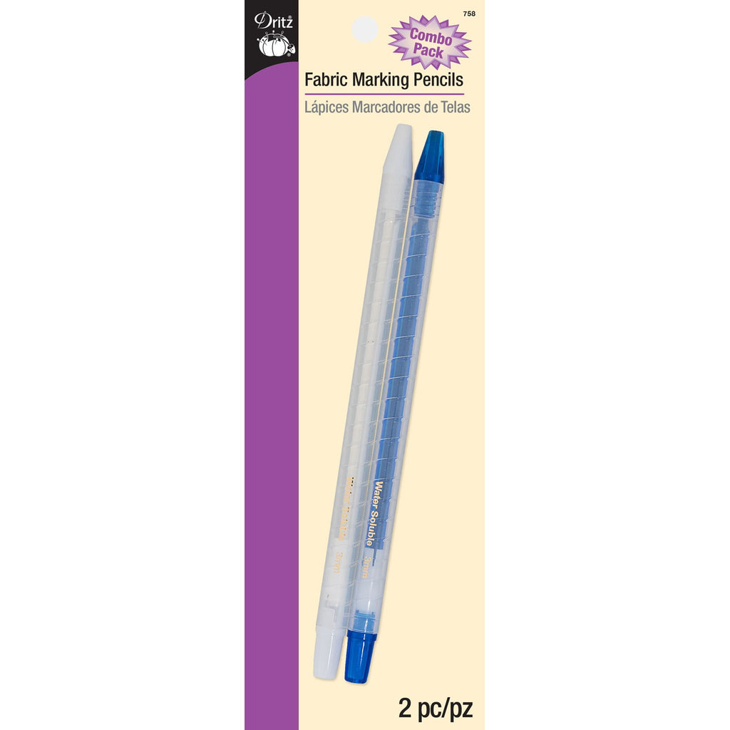 Dritz 758 Fabric Marking Pencils, Water Soluble and Retractable 2-Count White & Blue