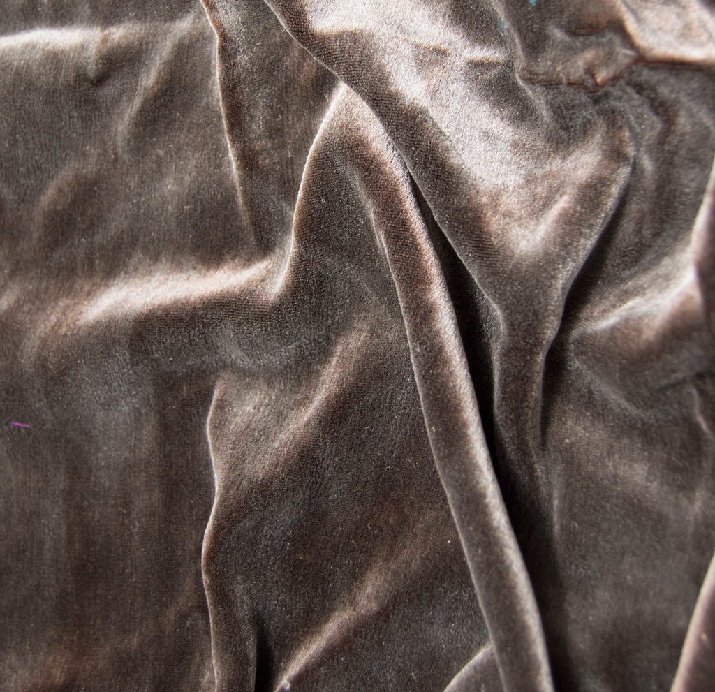 Hand Painted Silk Velvet Fabric - Silver on Chocolate Brown 45"