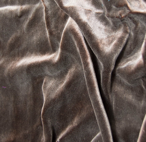 Hand Painted Silk Velvet Fabric - Silver on Chocolate Brown 1/4 Yard x 45"