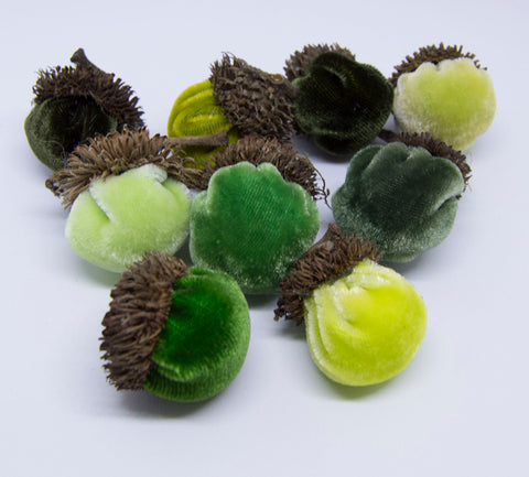 Silk Velvet Acorns - Green Colors (9 Acorns)
