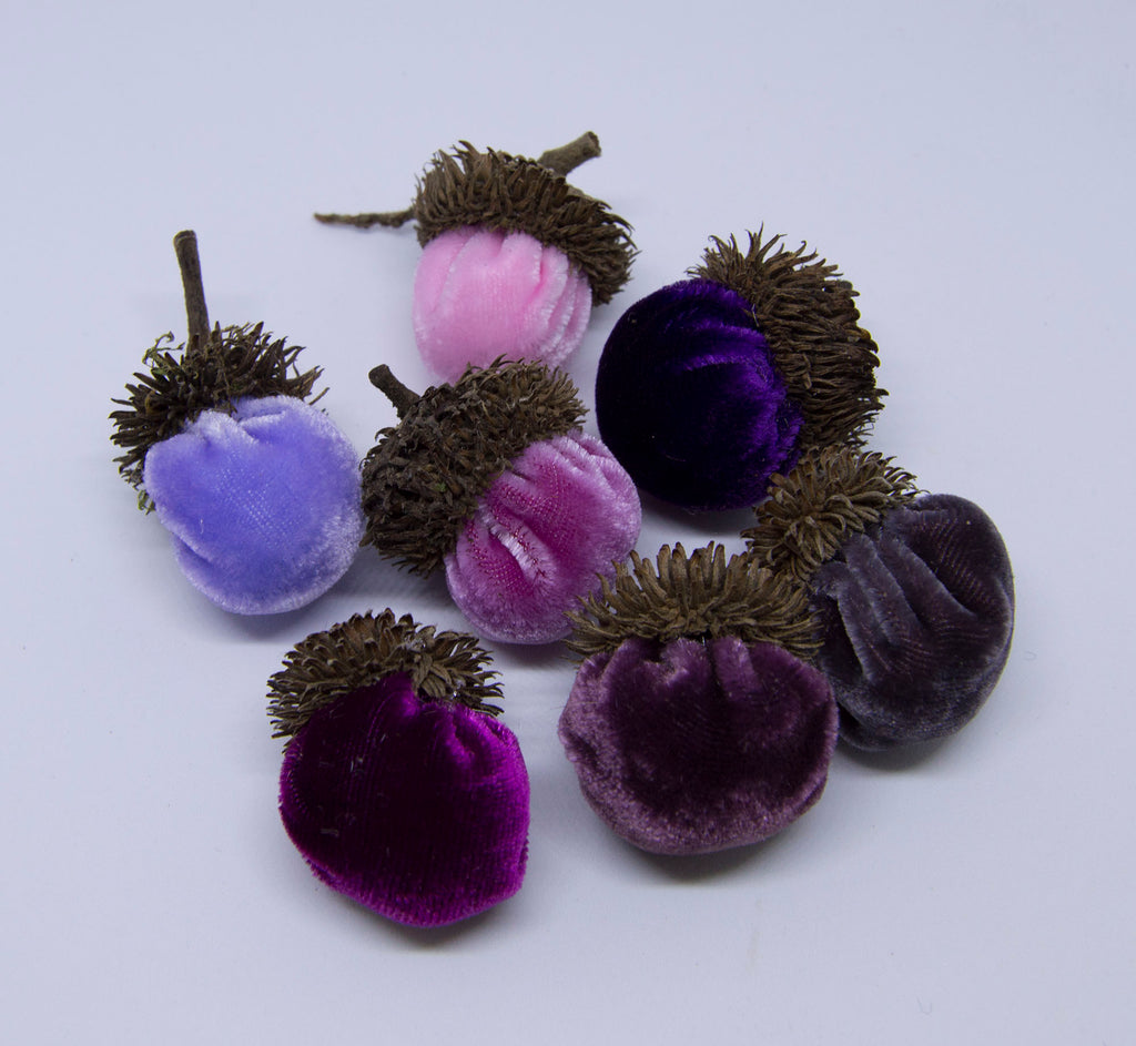 Silk Velvet Acorns - Pink & Purple Colors (7 Acorns)