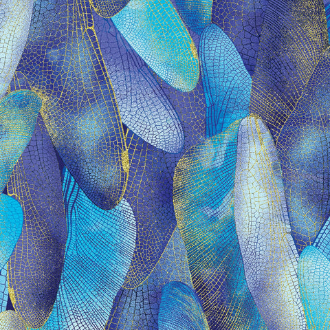 Dragonfly Dance Metallic Colbalt Blue - Kanvas Studio Cotton Fabric