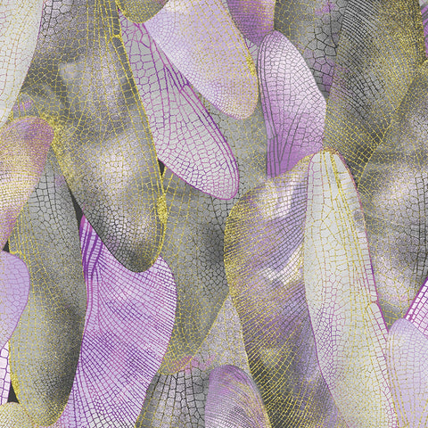 Dragonfly Dance Metallic Lavender/Grey - Kanvas Studio Cotton Fabric