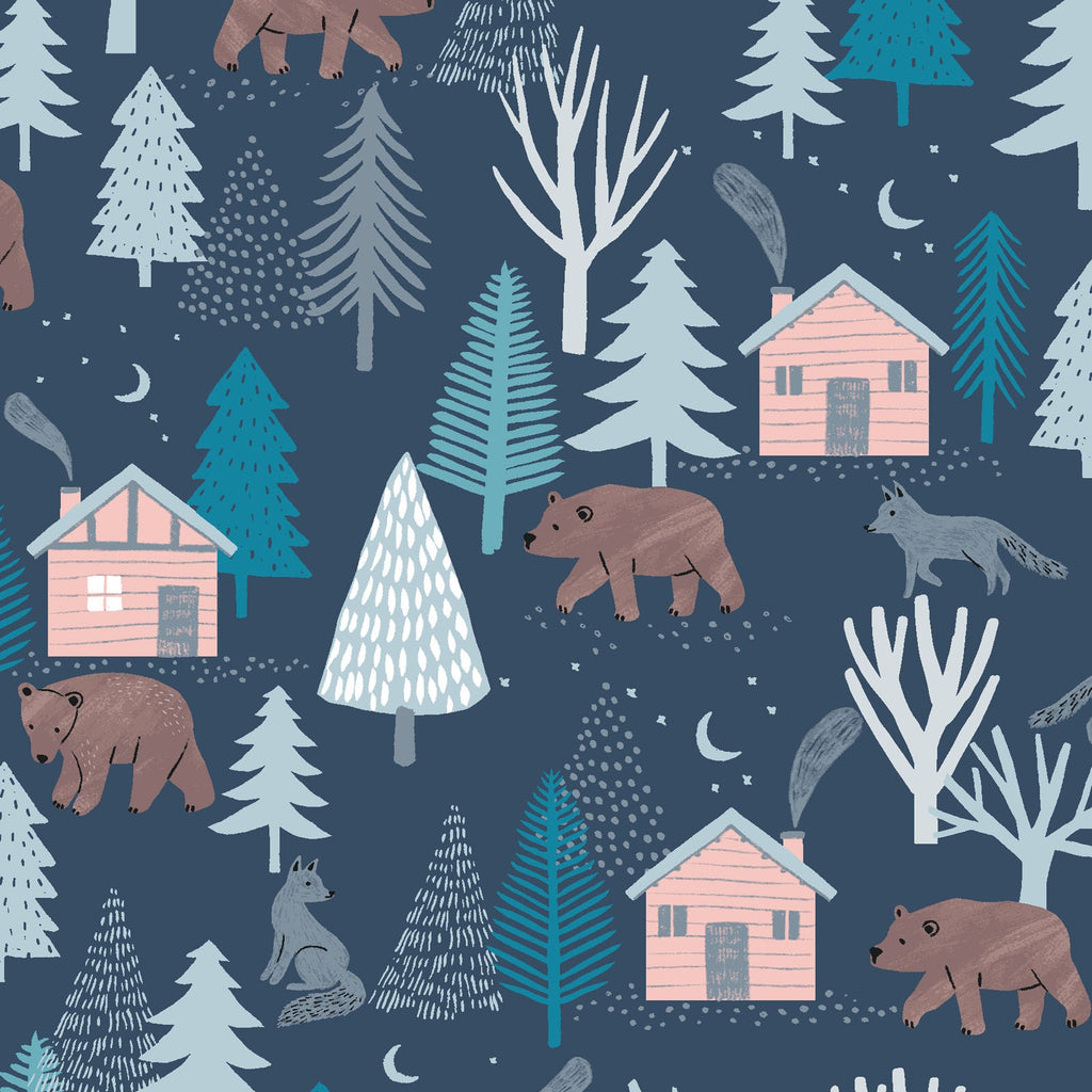 Dreaming of Snow Animals on Blue - Clothworks by Rebecca Jones Cotton Fabric - 62"x45" Remnant