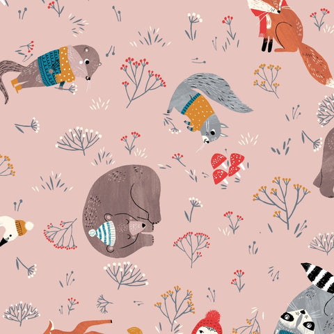 Dreaming of Snow - Animals Pink - Clothworks Cotton Fabric