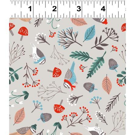 Dreaming of Snow Beige- Clothworks by Rebecca Jones Cotton Fabric - 2 Yards, 14" x 45" Remnant