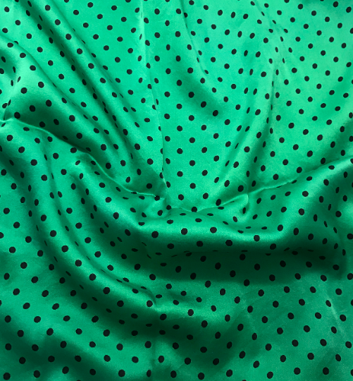 Emerald Green & Black Polka Dots - Hand Dyed Silk Charmeuse Fabric