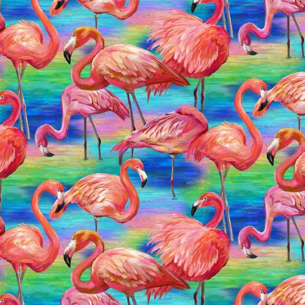 Fabulous Flamingos Allover Blue- Paintbrush Studio Cotton Fabrics