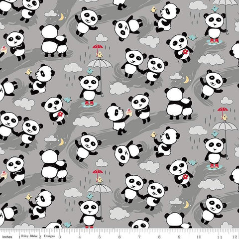 Flannel Panda Love Toss Gray - Riley Blake Cotton Flannel Fabric