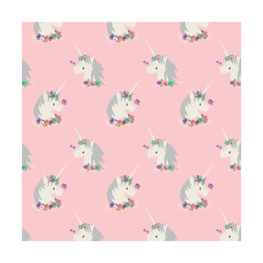 Flower Unicorns Pink - Camelot Flannel Cotton Fabric