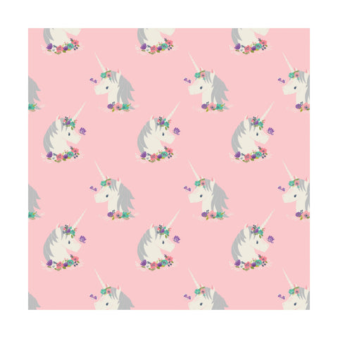 Flower Unicorns Pink - Camelot Flannel Cotton Fabric