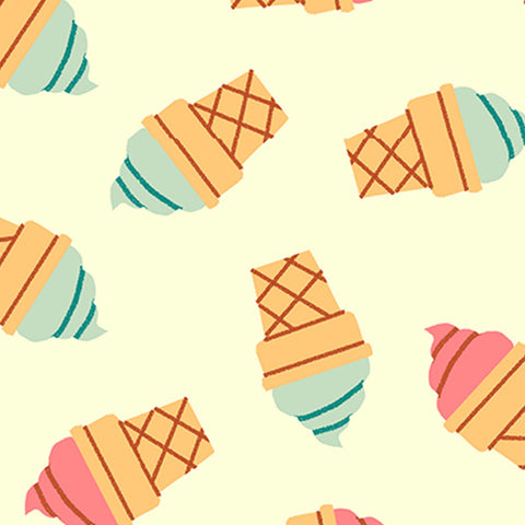 Food Truck - Ice Cream Cones Ecru - Paintbrush Studio Cotton Fabrics