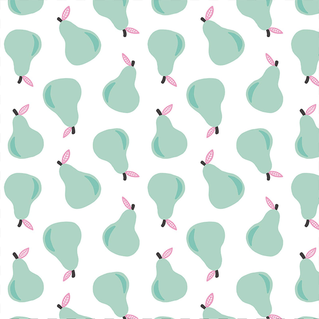 Green Fruity Pear on White - Paintbrush Studio Cotton Fabrics