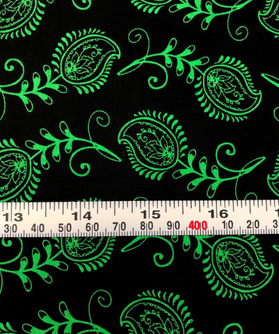 Mixed Medley - Contempo Feathers Green on Black - Cotton Quilting Fabric