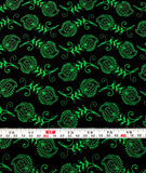Mixed Medley - Contempo Feathers Green on Black - Cotton Quilting Fabric