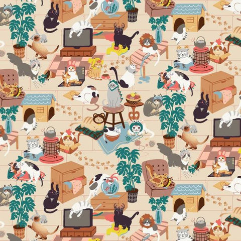 Hats For Cats- Cats In The House- Paintbrush Studio Cotton Fabrics