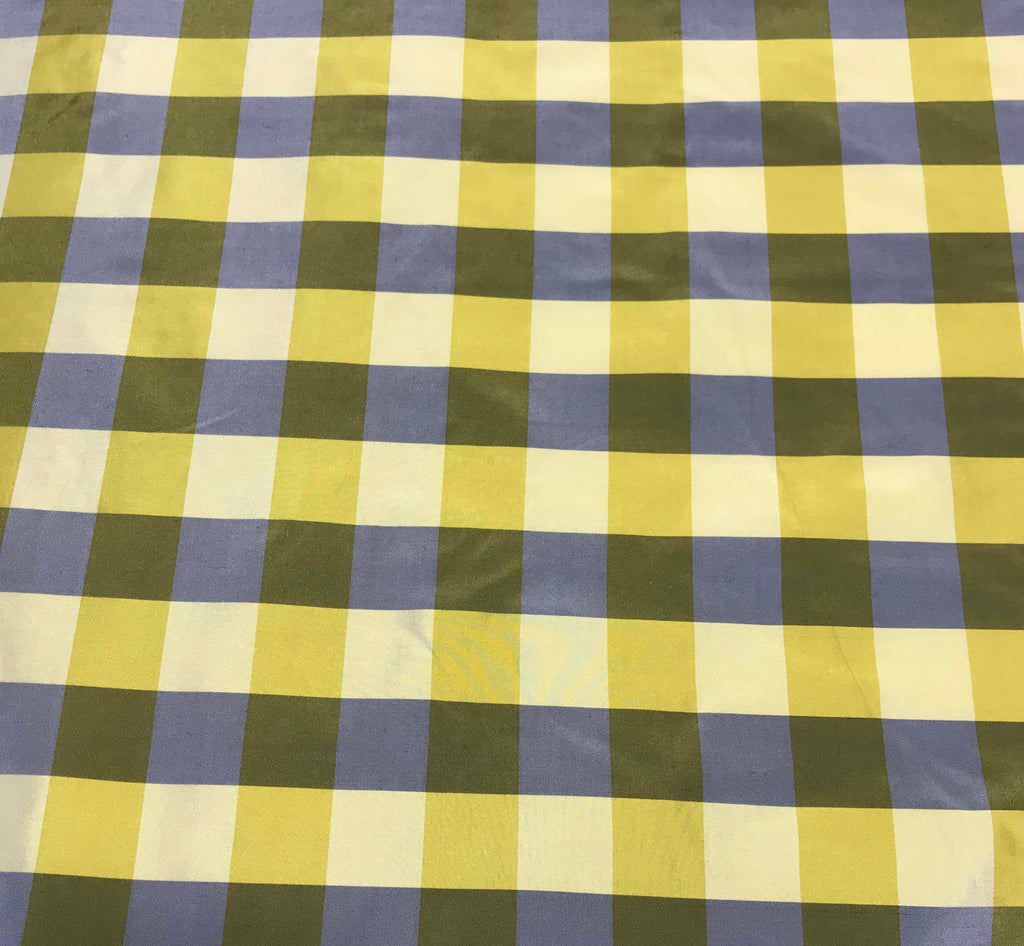 Yellow & Gray Check - Silk Taffeta Fabric