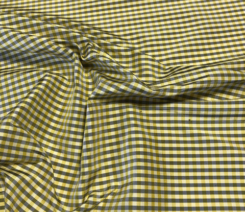 Gold & Gray Gingham Check - Silk Taffeta Fabric