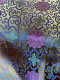 Olive, Purple & Blue Lotus Medallion - Faux Silk Brocade Jacquard Fabric