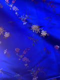 Royal Blue Mums Floral - Faux Silk Brocade Jacquard Fabric
