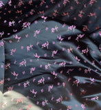 Black & Pink Asian Cherry Blossoms - Faux Silk Brocade Jacquard Fabric