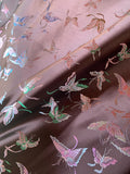 Chocolate Brown with Butterflies - Faux Silk Brocade Jacquard Fabric