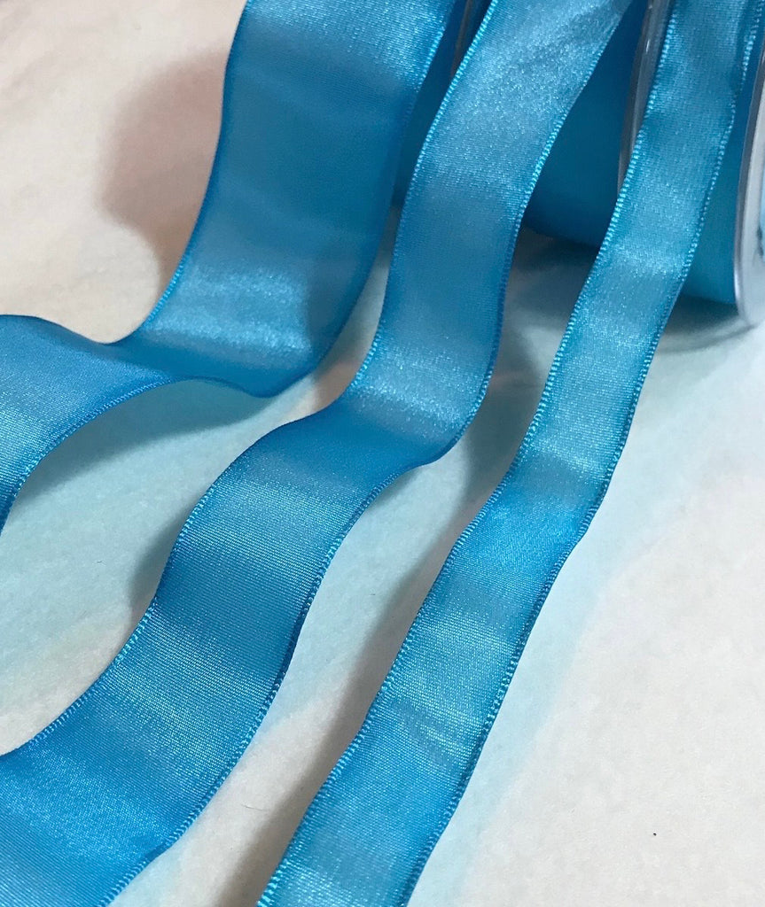 Turquoise Blue Wired Taffeta Ribbon - Made in France (3 Widths to choose from)