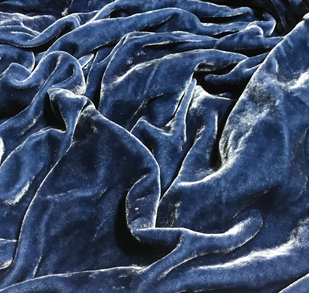 Denim Blue - Hand Dyed Silk Velvet 8"x18" Remnant