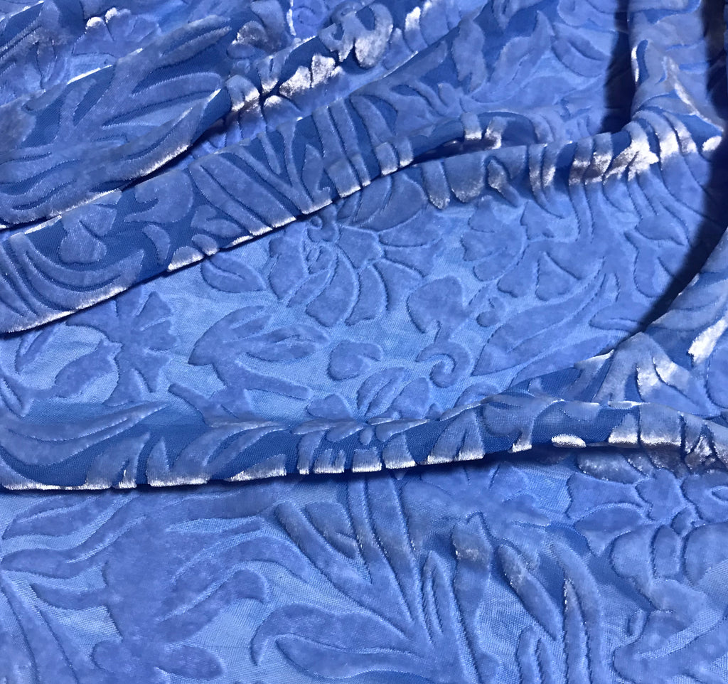 Periwinkle Blue Floral - Hand Dyed Burnout Silk Velvet