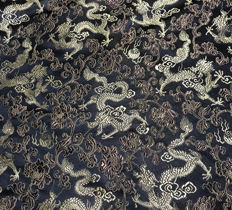 Black with Gold Dragons - Silk Brocade Fabric