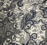 Navy & Silver Paisley - Silk Charmeuse Fabric